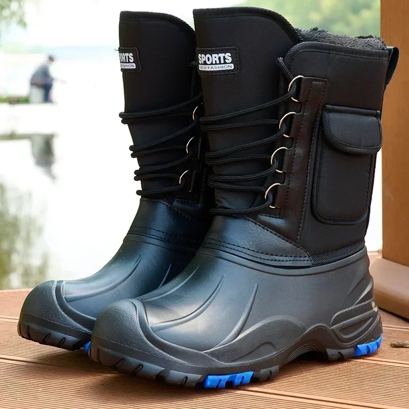 Zapatos de algodón impermeables con clavos de acero para Montañismo nevado, botas de pesca para hombres con zapatos cálidos gruesos de felpa 2024