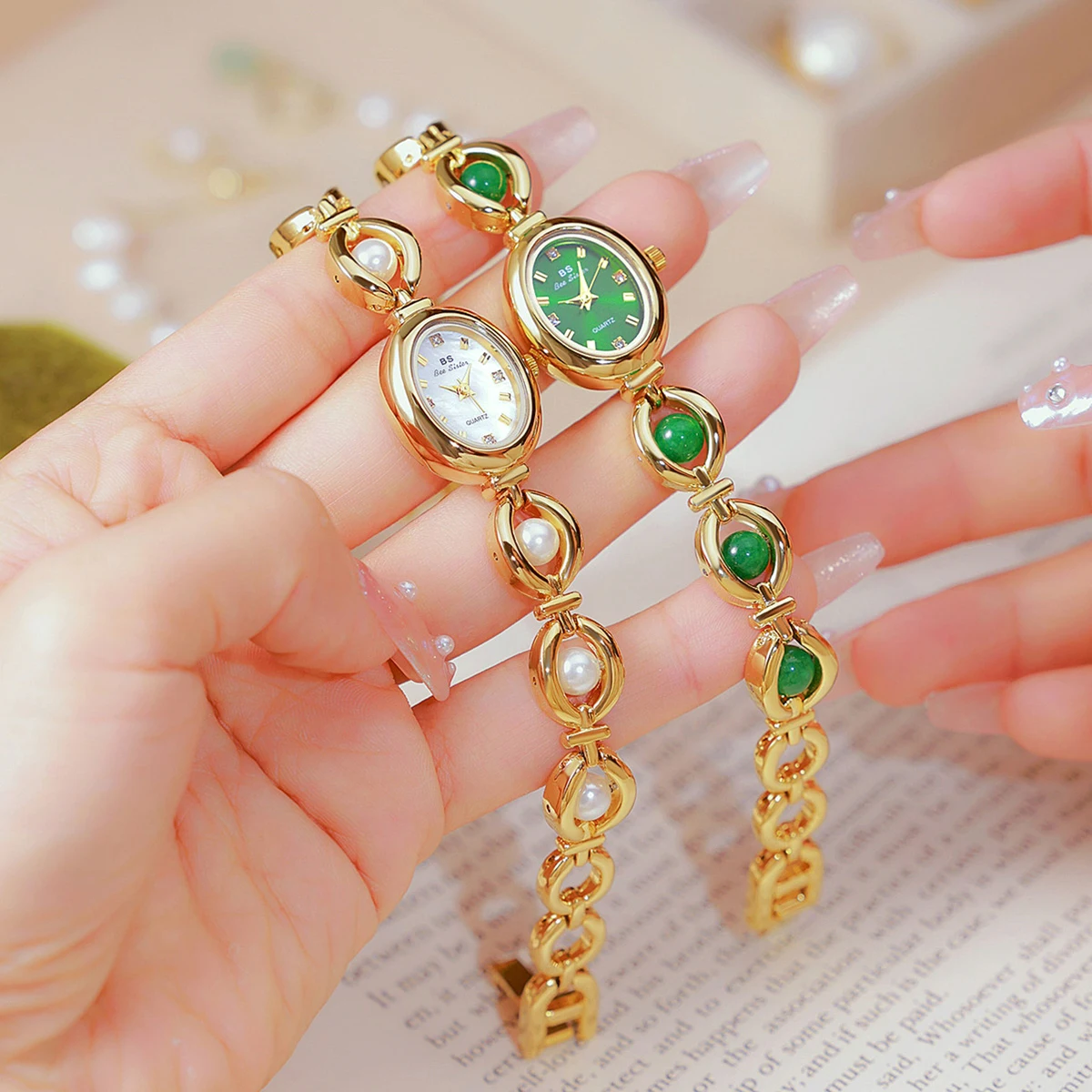 Green Jade Jadeite Jewelry Watches For Women Gold Bracelet Quartz Watch 2024 New Ladies Vintage Dress Watch