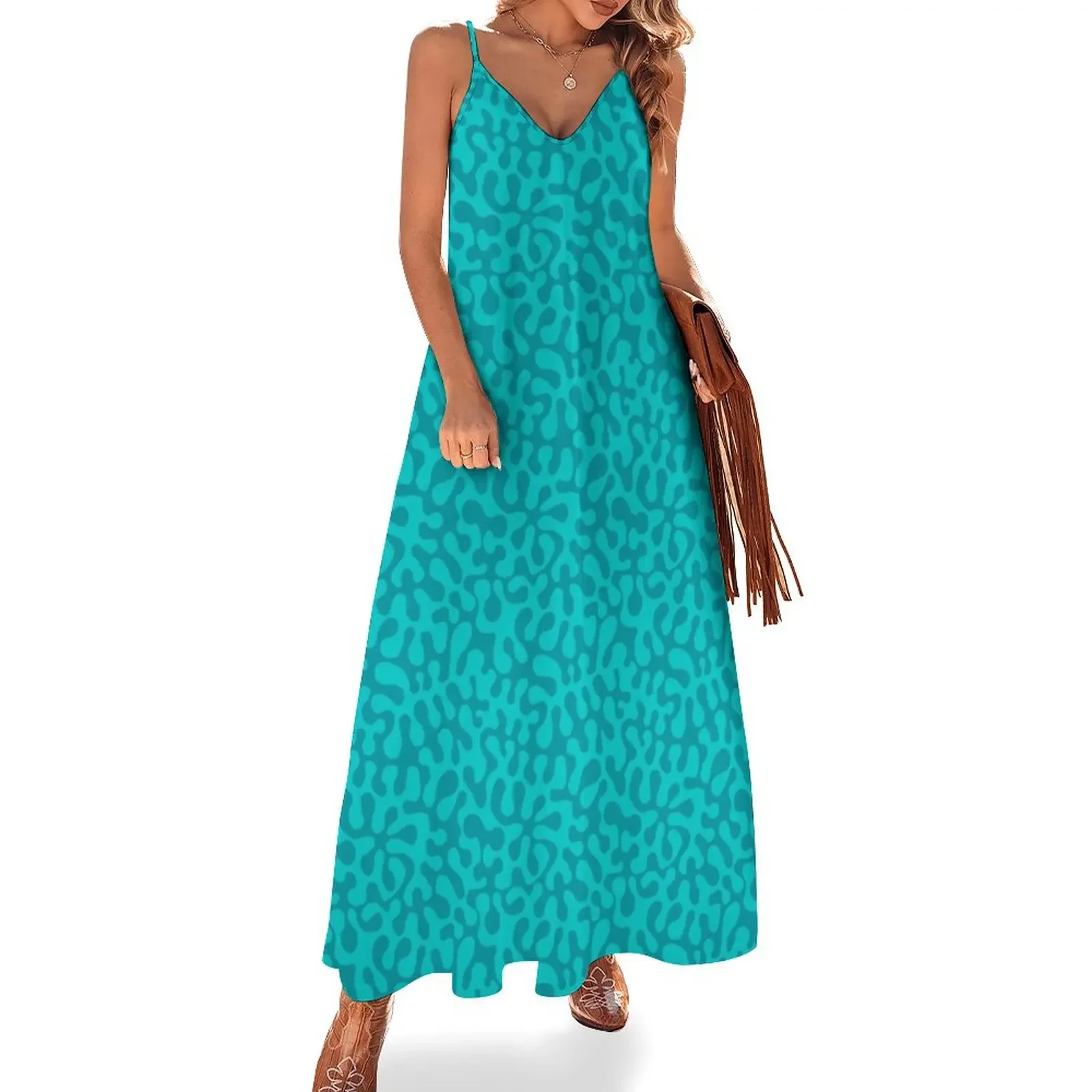 

Abstract retro summer teal groovy pattern Sleeveless Dress Summer skirt womens dress prom dresses