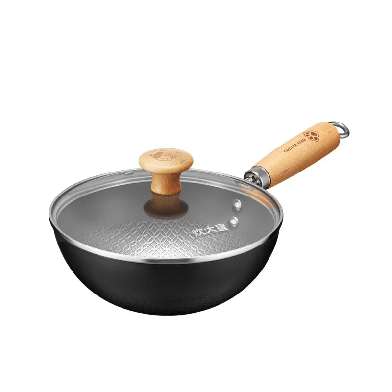 Small Iron Wok Household Non-coated Flat Bottom Non-stick Skillet Auxiliary Food Pot for One Person Cooking Induction Cooker