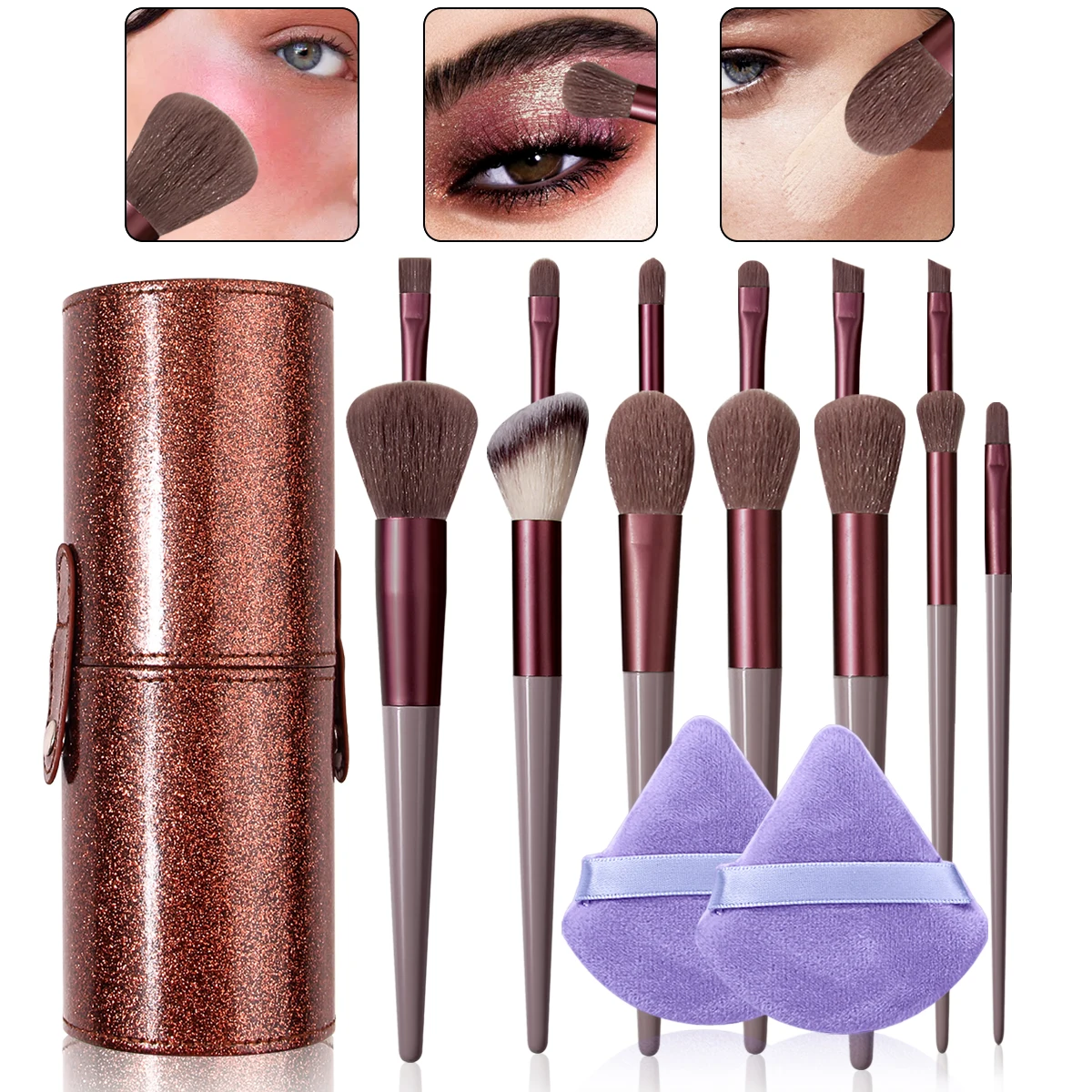 ชุดแปรงแต่งหน้าอเนกประสงค์คุณภาพสูง 16 ชิ้น, พัฟแป้งรูปพัดนุ่ม, ถังเก็บของความจุขนาดใหญ่