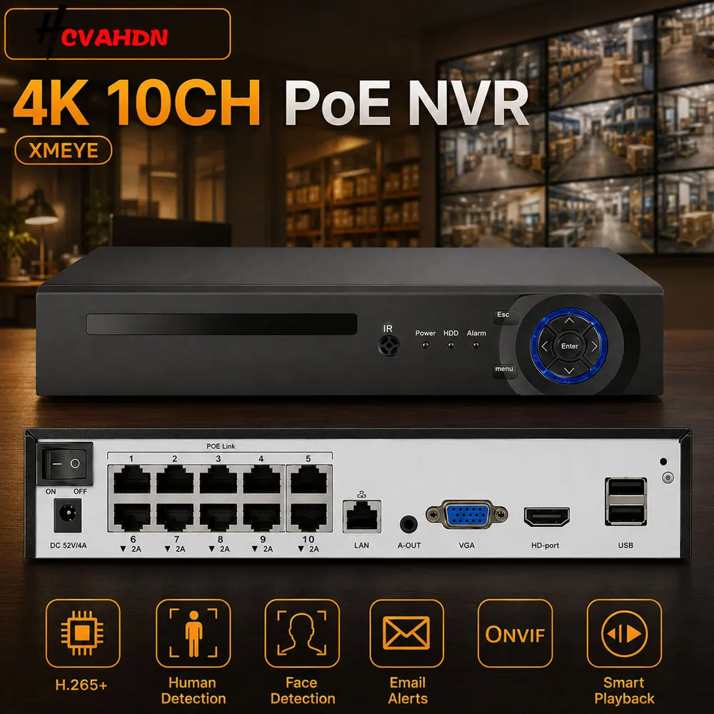 XMEYE Face Detection 8CH 10CH 4K POE NVR Audio Out For 8MP CCTV IP Security Surveillance Camera Network Video Recorder XMEYE 4CH