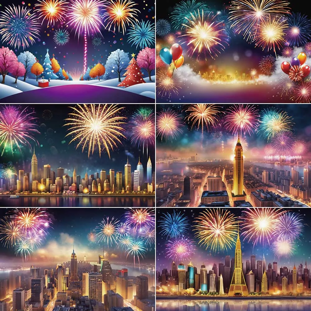 

MOON.QG 2025 New Year Background Photography Party Banner Decoration Skyline Photozone Backdrop Children Studio Photobooth Props