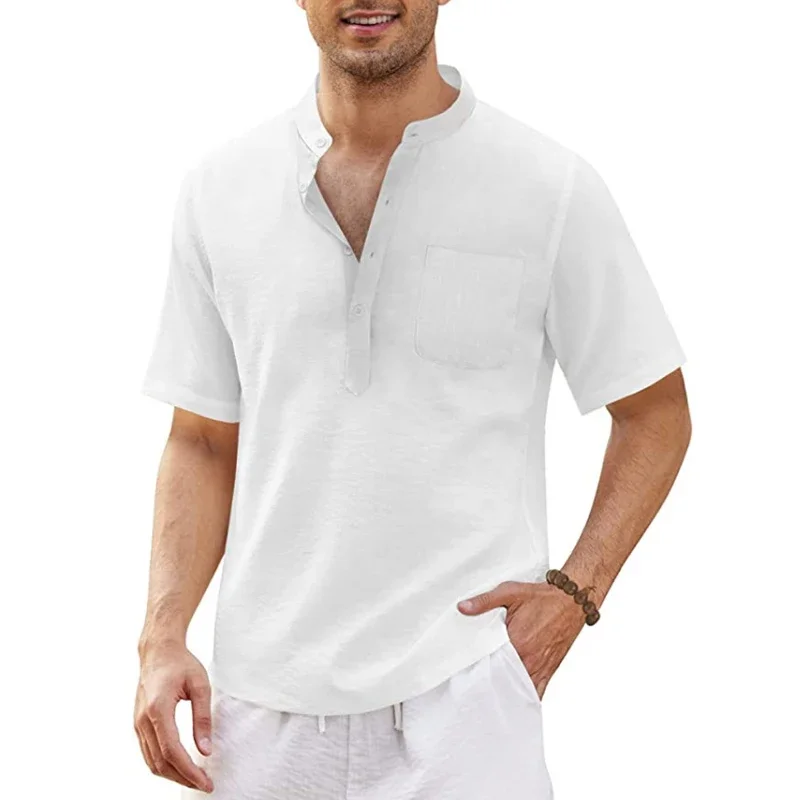 

Summer Cotton Linen Shirts For Men White Social Shirt Blouses Men Clothing Polo Formal Shirts General Casual Top Soccer t Shirt