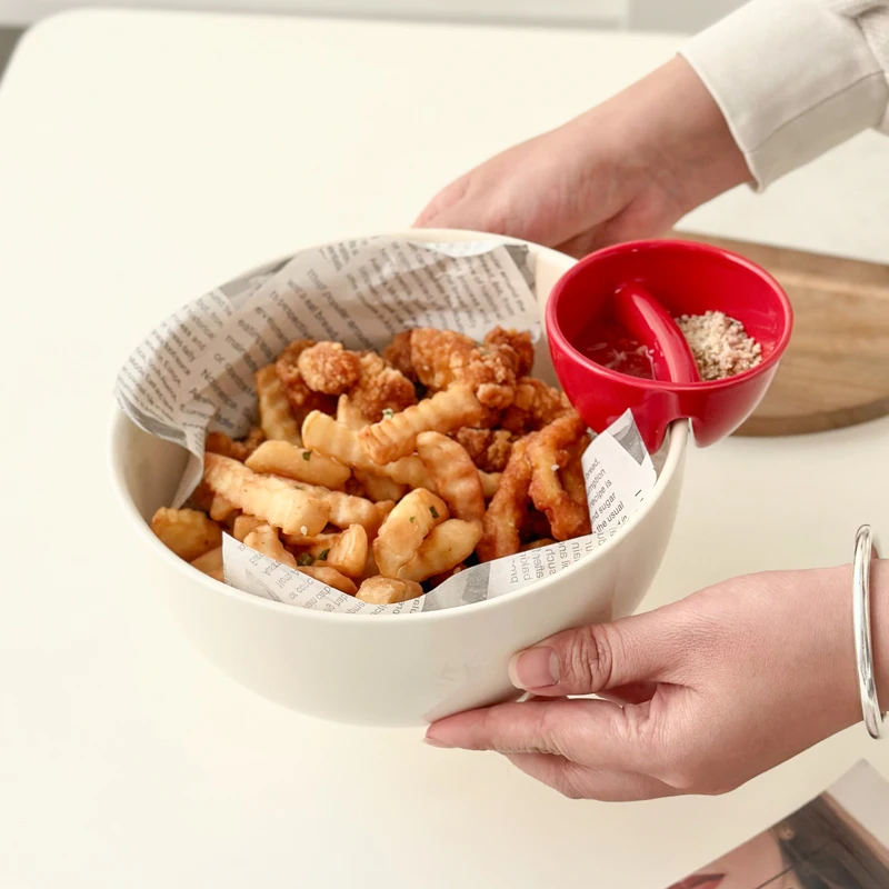 Cuenco creativo de cerámica Ins para aperitivos de pollo frito con plato de inmersión, cuencos para ensalada de frutas y verduras Ramen de gran capacidad para el hogar