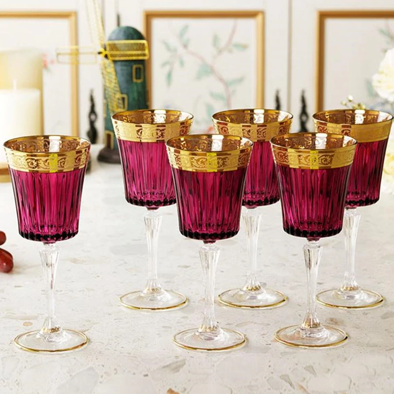 

High Quality Crystal Glass Whiskey Glass 24K Gold Red Wine Glass Champagne Glass Colorful Vodka Cups Bar Party Drinking Glass