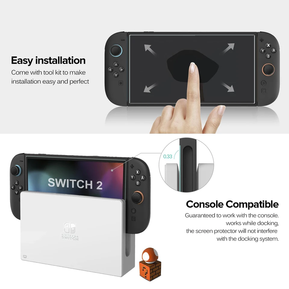 Protector de vidrio templado para Nintendo Switch 2 2025 Accesorios Protector de pantalla para Switch 2 Accesorios con tapa de joystick 5
