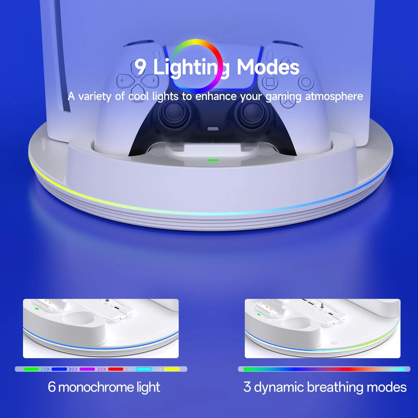 محطة شحن NEWDERY PS5 لجهاز PlayStation 5/PS5 Slim/ PS5 Pro Disc ووحدات تحكم الإصدار الرقمي مع ضوء RGB قابل للتعديل #4