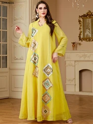 Siskakia Ramadan Dubai Sequins Patchwork Maxi Abaya Moroccan Muslim Elegant Women Evening Dress