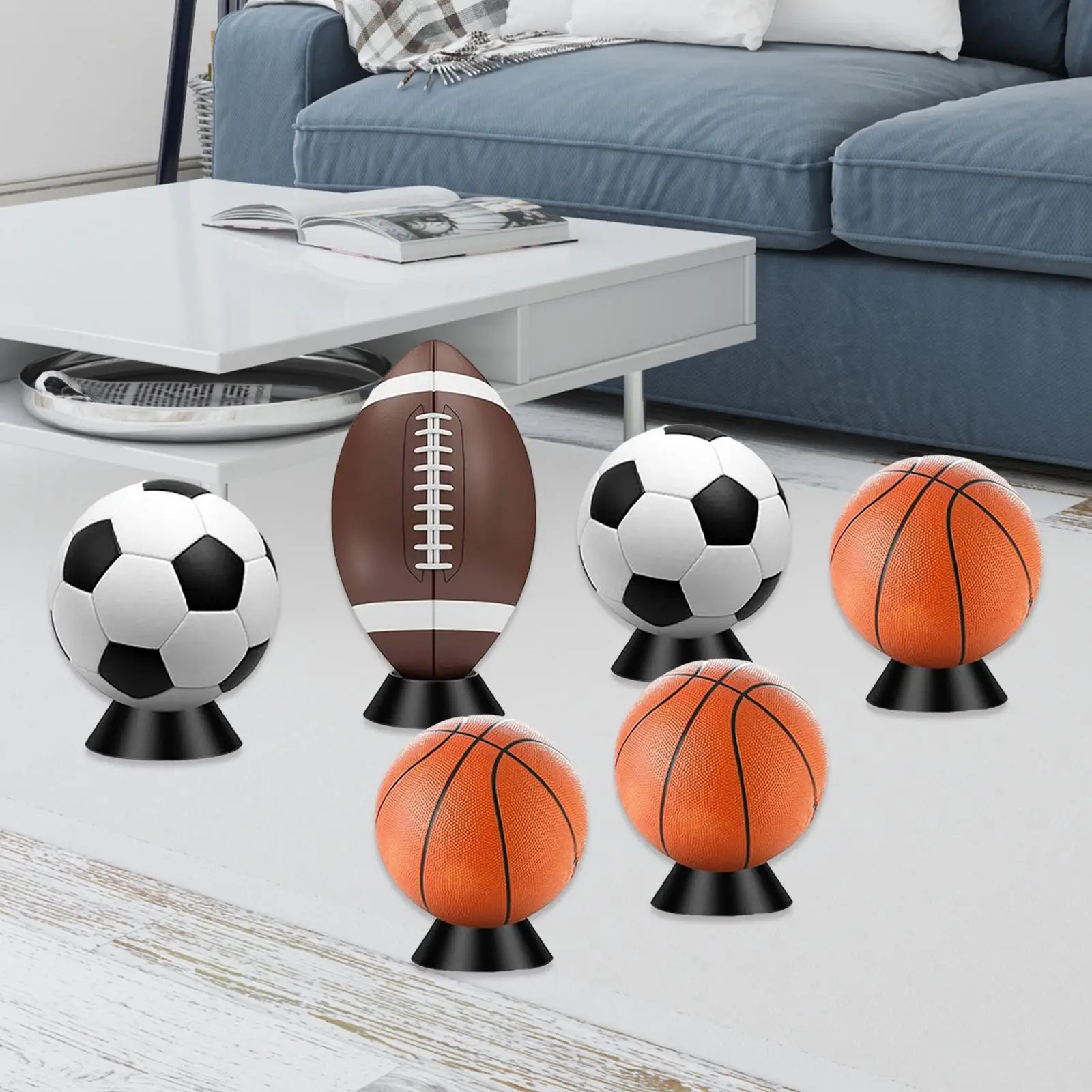 

6 Pieces Ball Display Stand Memorabilia Ball Pedestal Anti Slip Display Rack for Footballs Bowling Rugby Ball Soccer Basketball