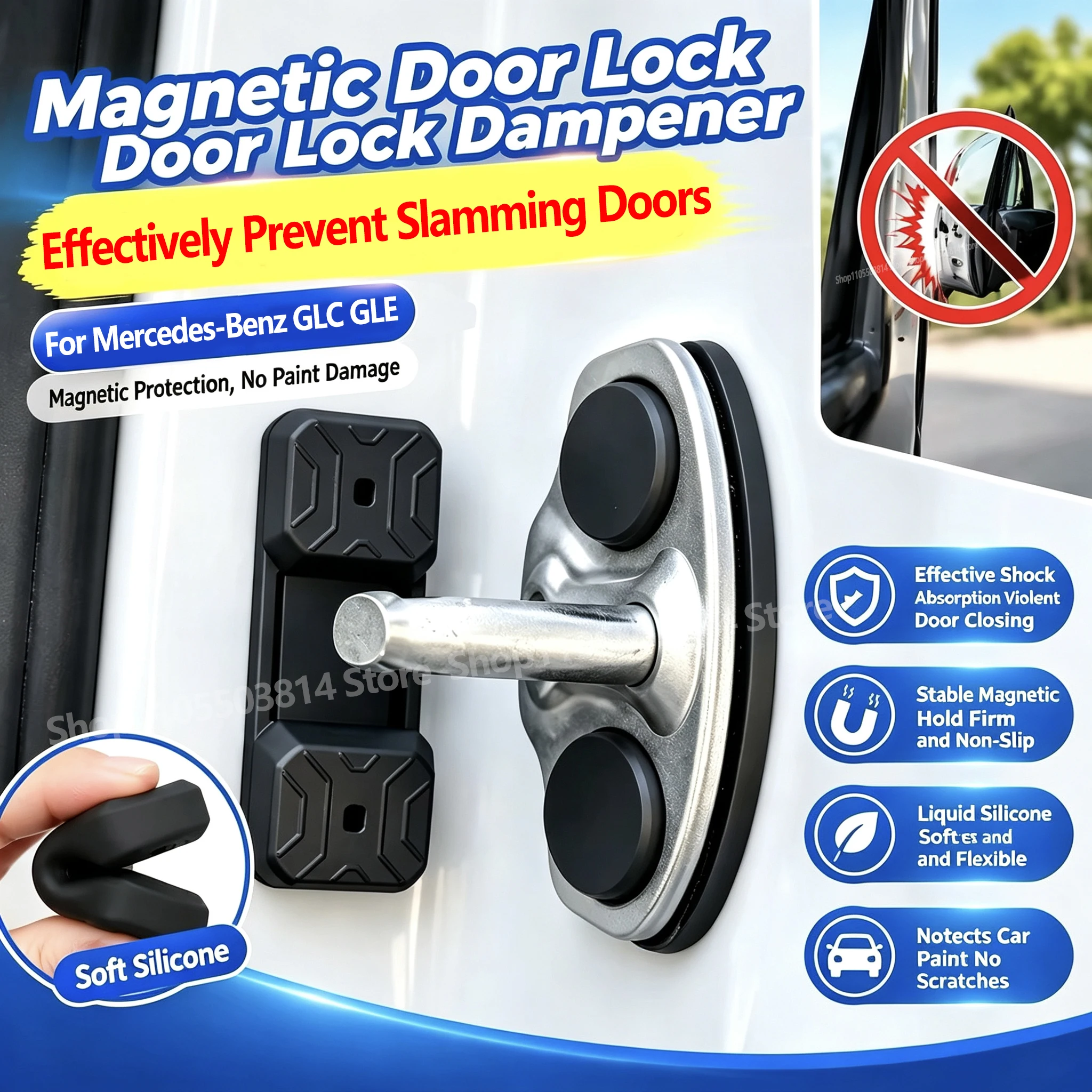 2026 NEW Magnetic Silicone Door Lock Dampener Pads For Mercedes-Benz GLC GLE,Noise Reduction Buffer Shock Absorption Accessories