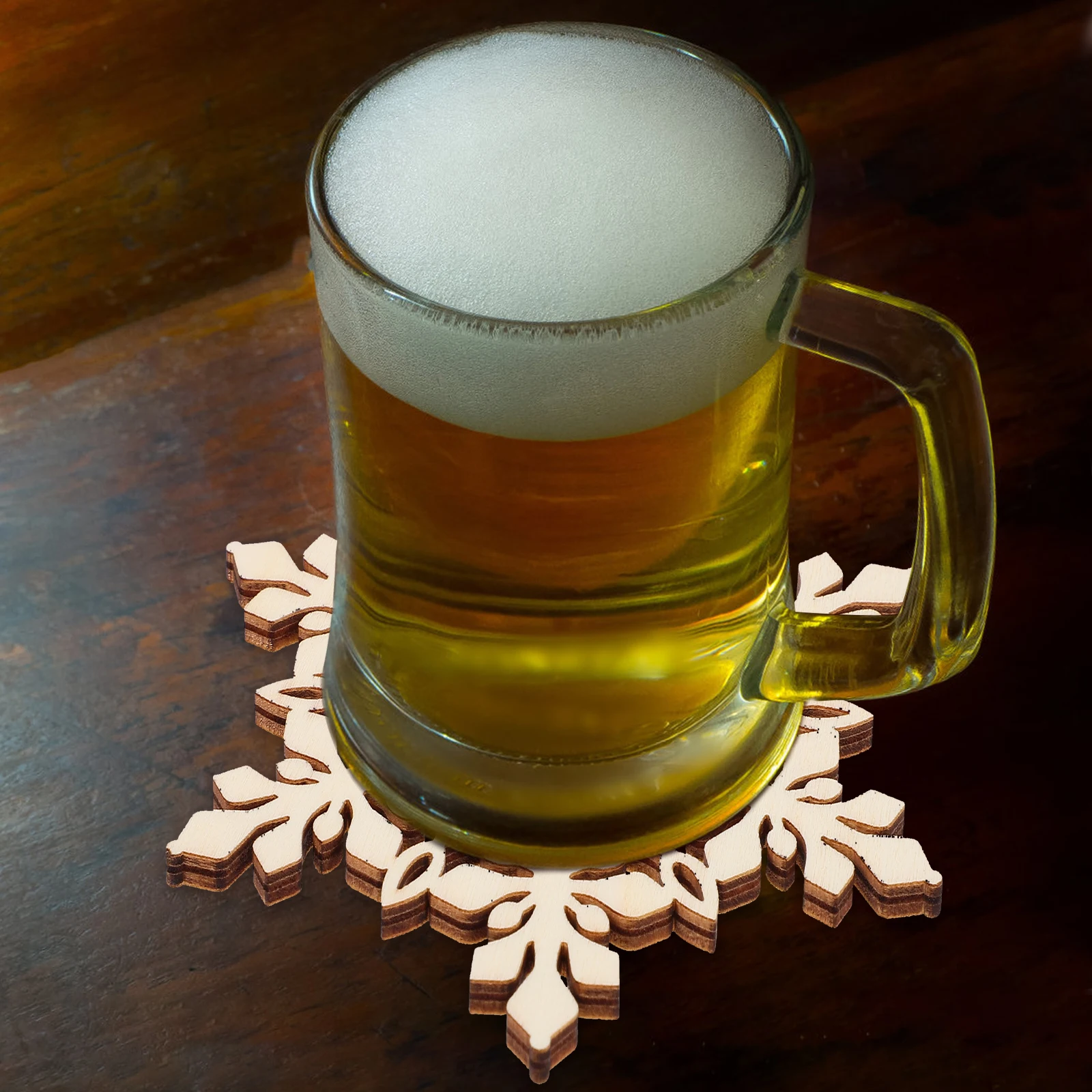 

7Pcs Christmas Snowflake Hollow Wooden Tablecloths Protective Dining Table Placemats for Party Picnic Home Holiday Decoration