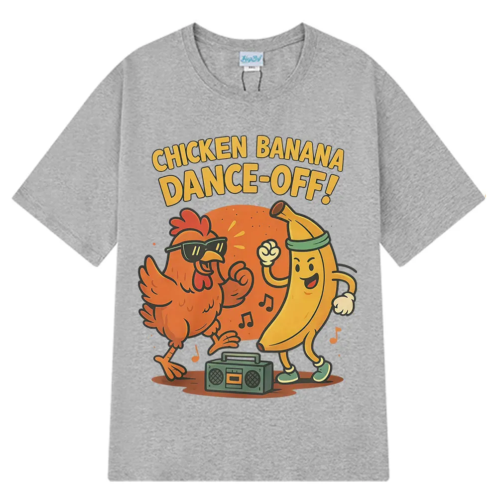 Funny Chicken Banana Dance Cute Cartoon Meme TShirt Summer Short-sleeved Harajuku Cotton Trendy T-shirt Unisex Tees Streetwear