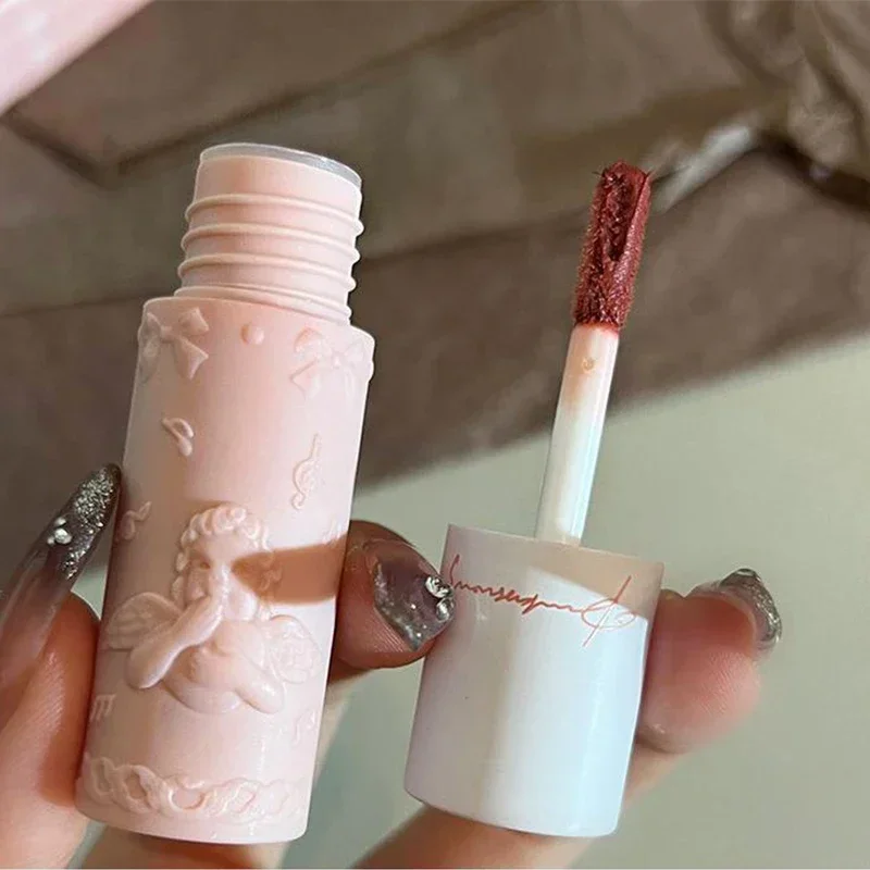 Niedlicher Engel geprägt Lip gloss matten Lippenstift leicht zu färben lang anhaltende seidig schlammige Lip gloss Pigment Lippen Make-up Kosmetik