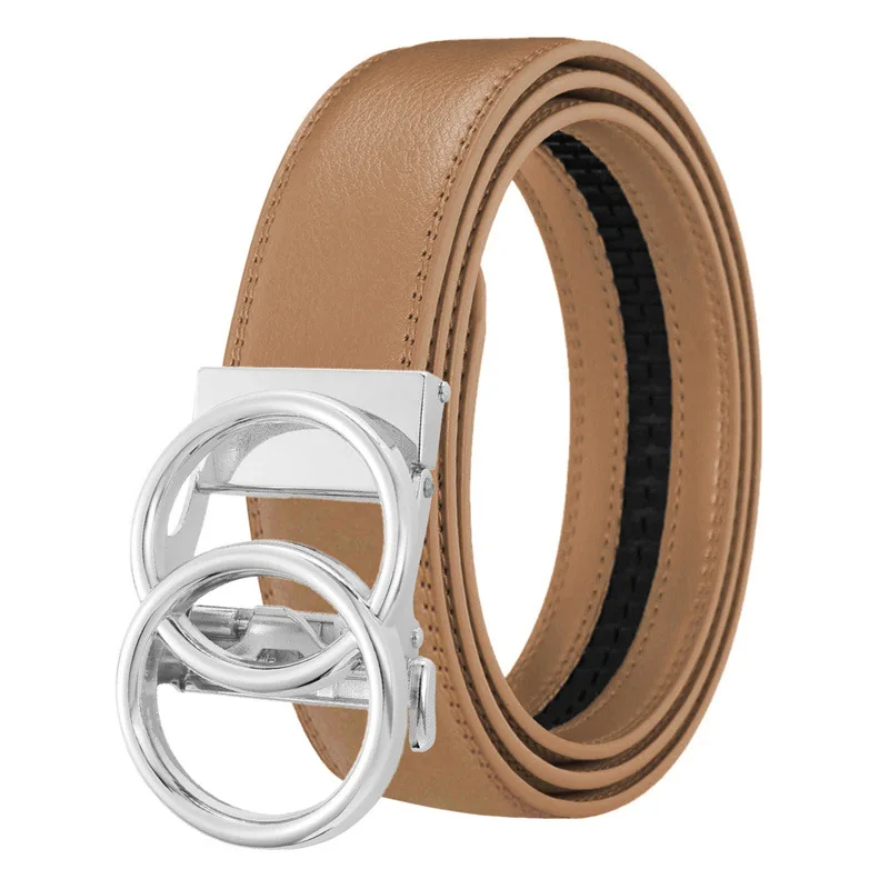 Herren Mode Einfacher Rindsledergürtel mit Doppelring-Automatikschnalle Stilvoller Gold-Silber-Legierungsgürtel für Hosen – Detail 13