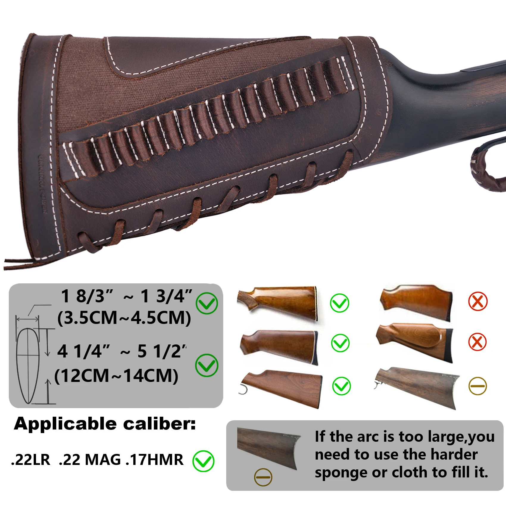 Rifle Gun Buttstock Leather Ammo Cartridges Bullet Holder 22, .22LR, .22MAG, .17 hmr