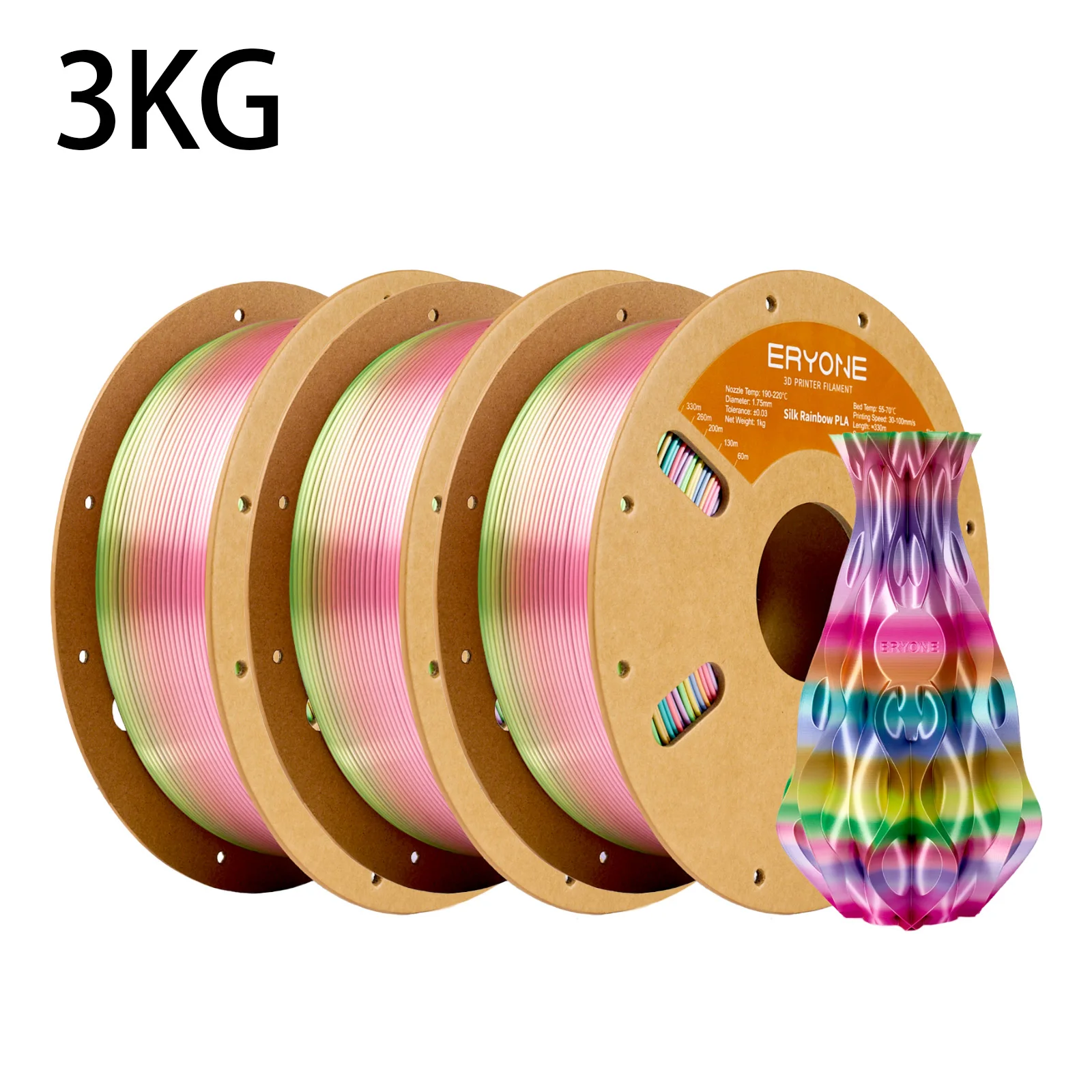 ERYONE 3KG Seiden-Regenbogen-PLA-Filament für 3D-Druck, mehrfarbig erhältlich, Filament PLA Seide Regenbogen, Seidenglanz, 1KG/Spule