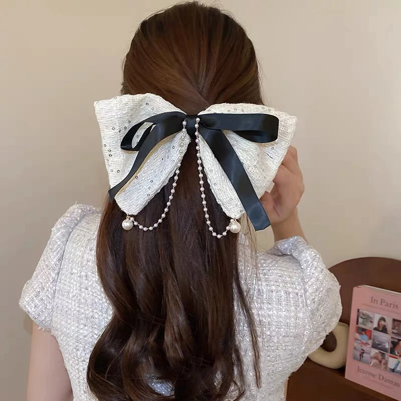 AWAYTR Tassel Elegant Vintage Bow Pearl Chain Hairpins Sweet Hair Decorate Headband Hair Clips For Fashion Hair Accessories