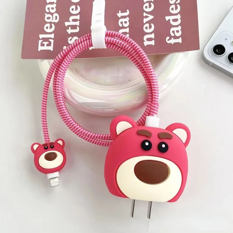 4Pcs Set Disney Lotso Charger Protective Case Cartoon Anime StellaLou for Apple 18/20W Charging Cute Drop-proof Protective Case