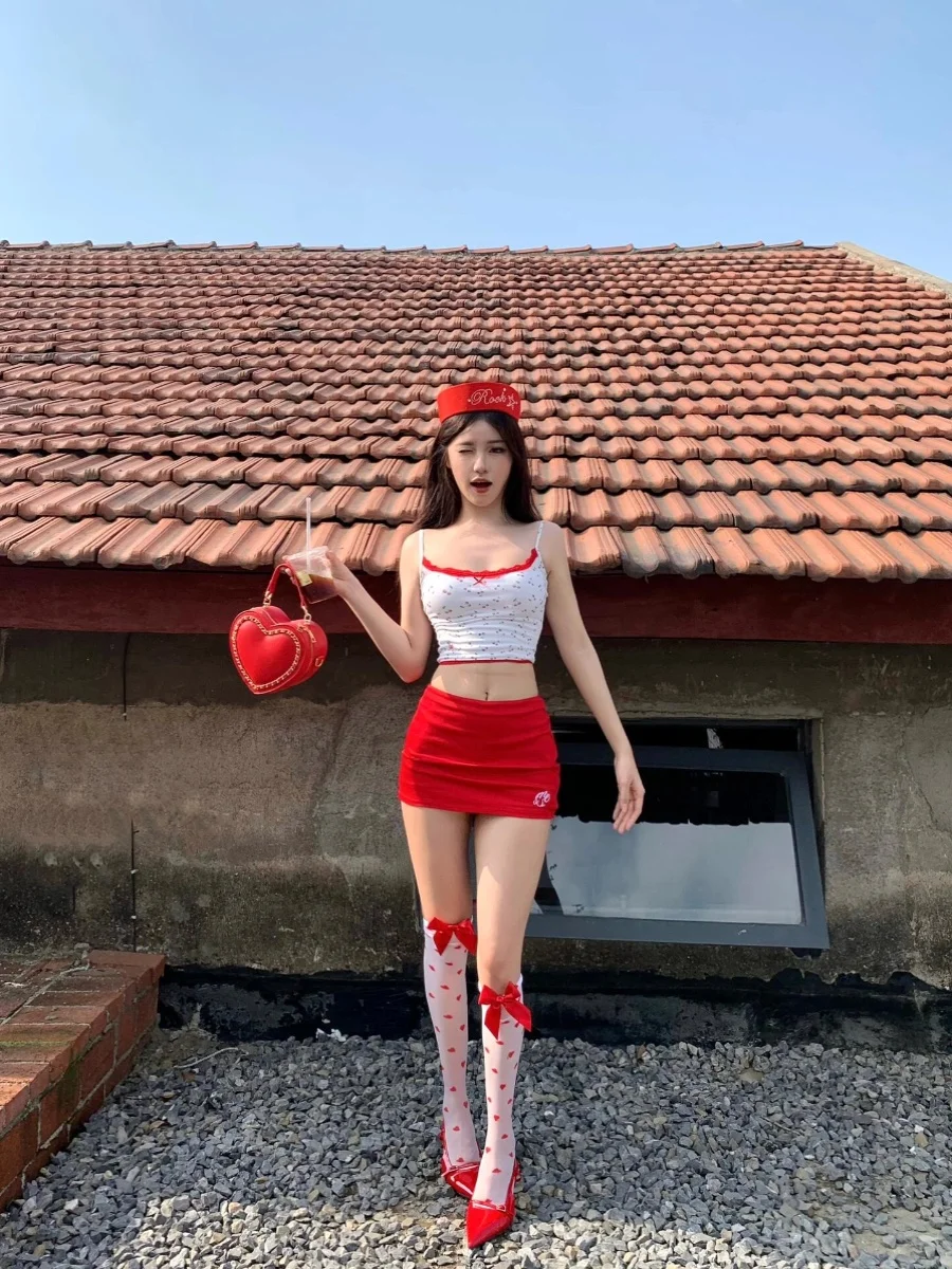 

Street Style American Hot Girl Design Polka Dot Cherry Lace Strap Vest Top Inner And Outer Wearable Sleeveless Silk Women's S...