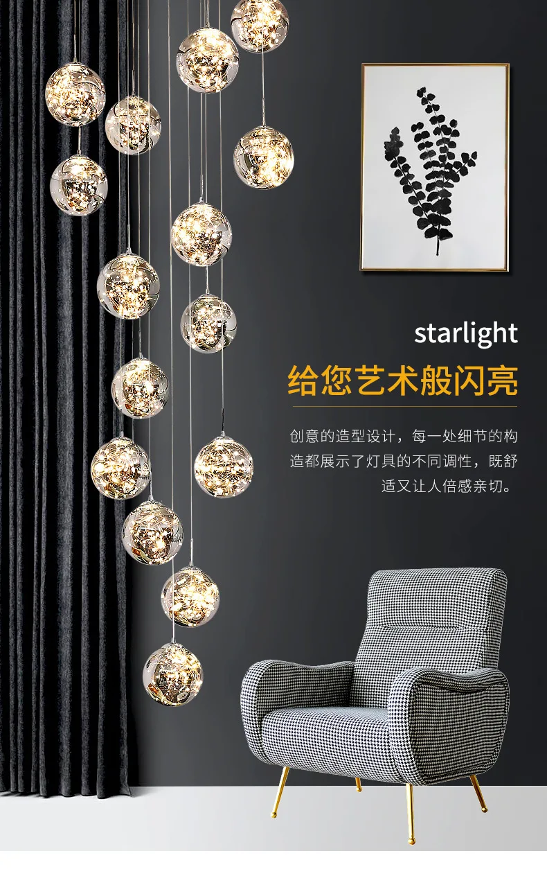 Escalier gitane Long lustre Duplex bâtiment moderne Simple Villa Loft appartement sol verre salon