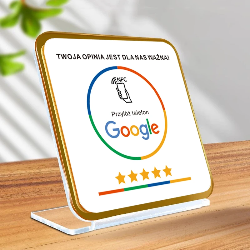 French German Dutch Arabic Spanish Polish NFC Acrylic Restaurant Table Display Stand for Google Reviews Social Media