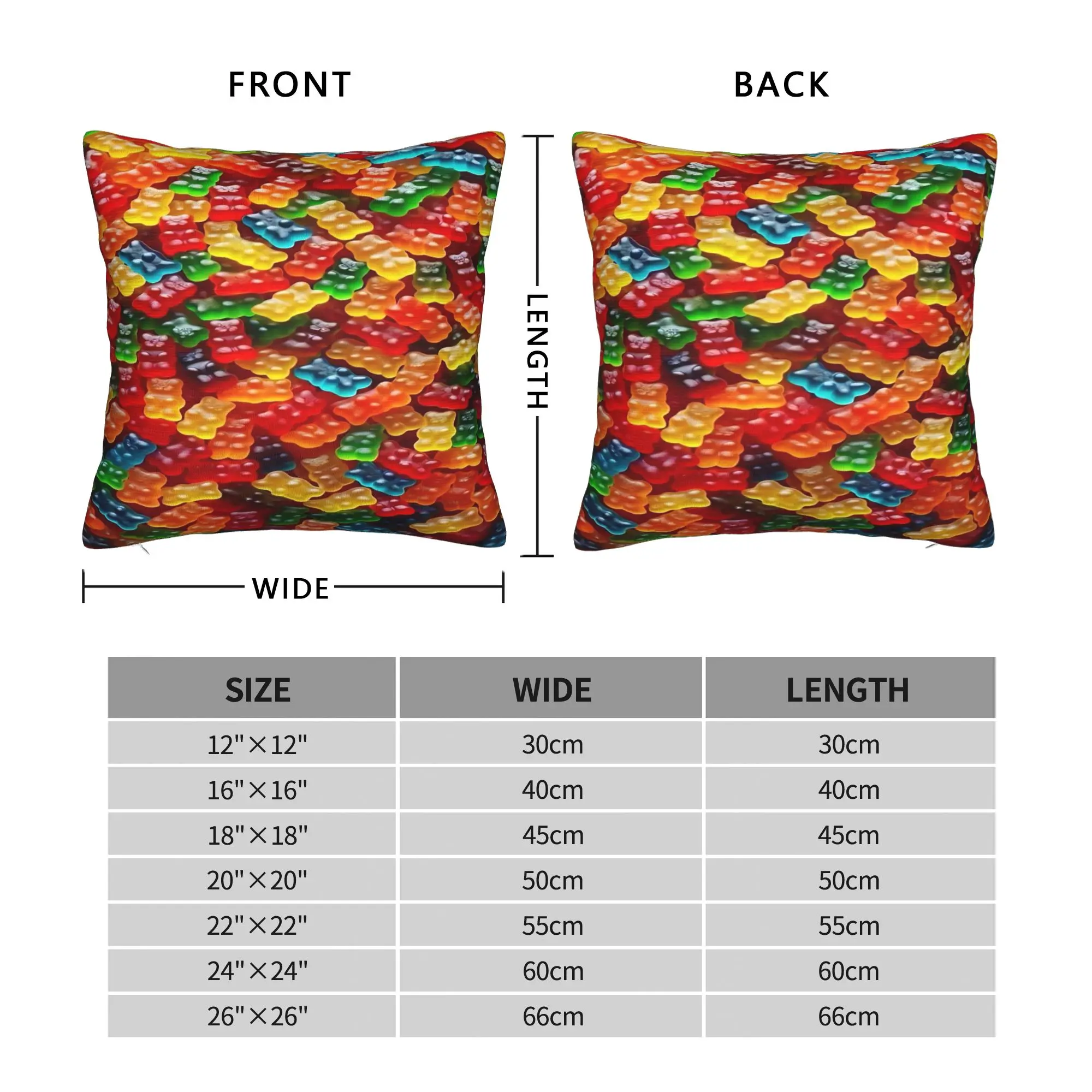 Sweet Gummy Bear Pattern Pillow Case Colorful Candy   Comfy Pillow Cover For Living Room Sofa Retro Trendy Pillowcases