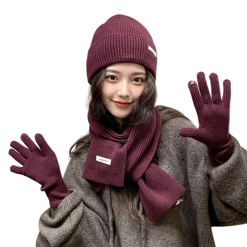 ニットネックスカーフ手袋キャップ3点セット秋と冬模造カシミア暖かい新年クリスマスセットごっこ遊び