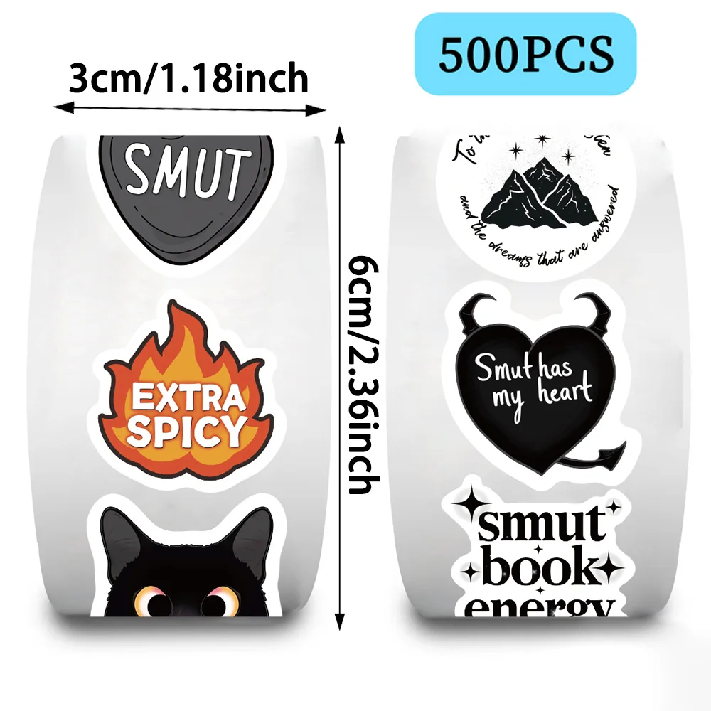 500PCS Smut Dark Book Reading Cartoon Stickers Roll DIY Phone Diary Laptop Waterproof Book Reading Sticker Sealing Labels