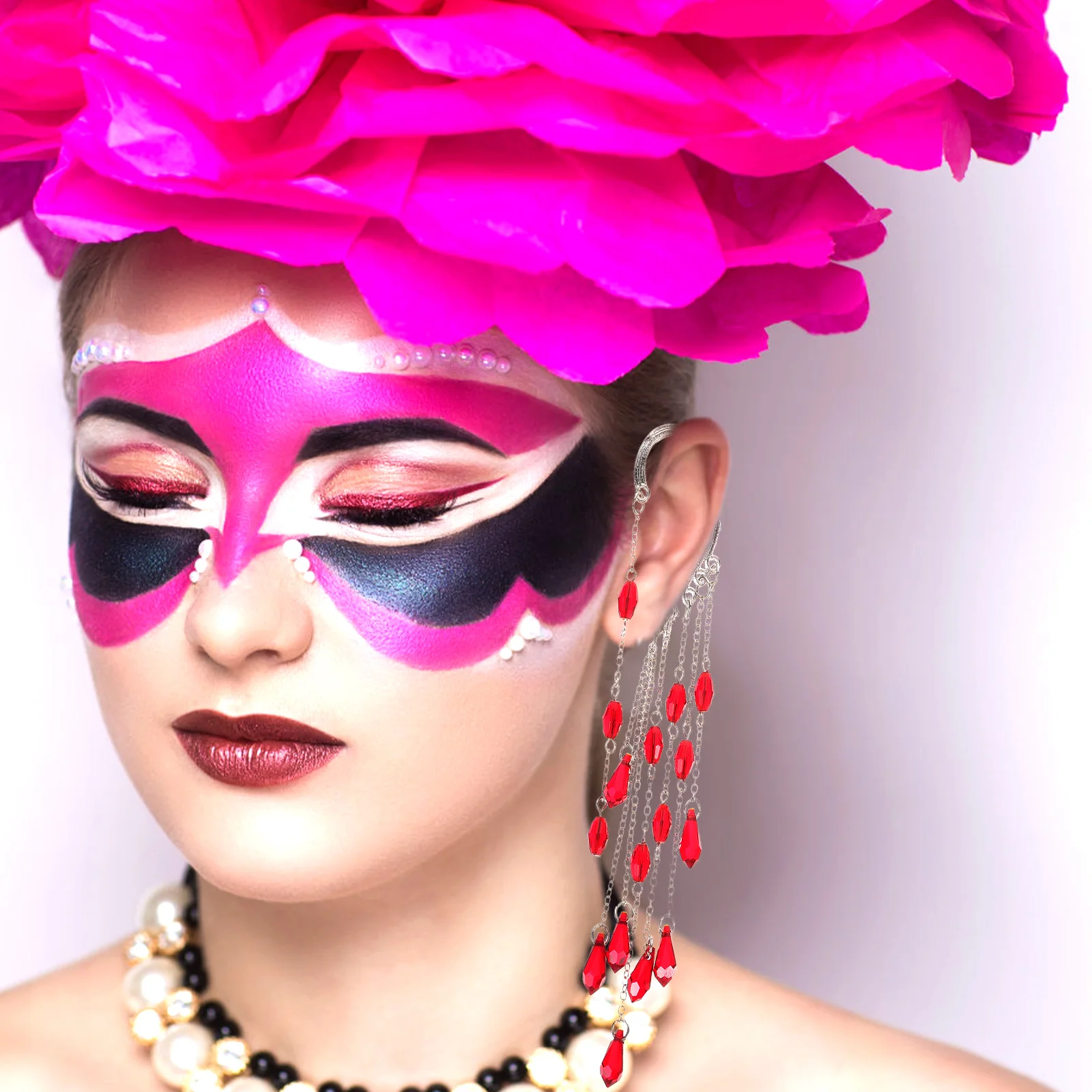 

Gothic Tassel Dangling Ear Clips Earrings Women Crystal Lightweight Non Piercing Clip on Statement Party Jewelry