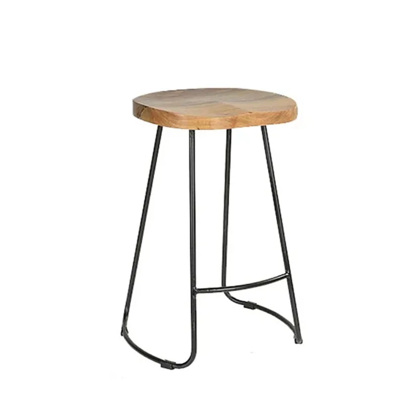 European Style Modern Wood S Shape Surface Bar Stool Fashion Cafe Bar Stool Iron Solid Wood High Barstool Home Footstool 4 Size