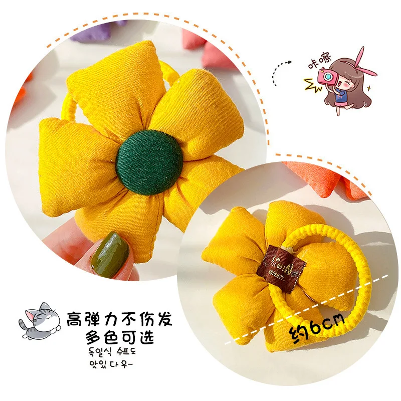 Children Plaid Flower Hair Rope Sunflower Elastic Hair Bands Sweet Girls High Ponytail Princess Headdress Kids Hair Accessories