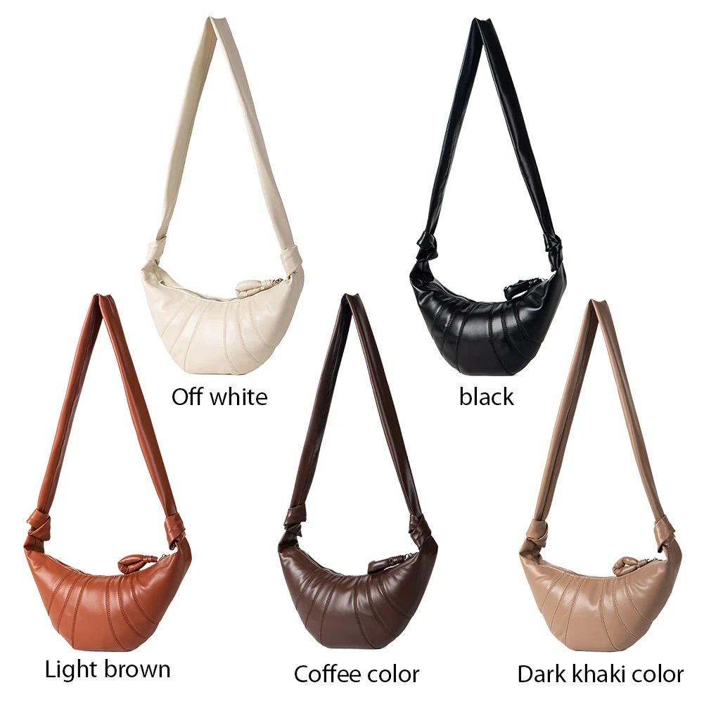 Damska elegancka torba na ramię zapinana na zamek Half Moon torba Crossbody rogalik torba typu Hobo skóra PU o dużej pojemności na imprezę