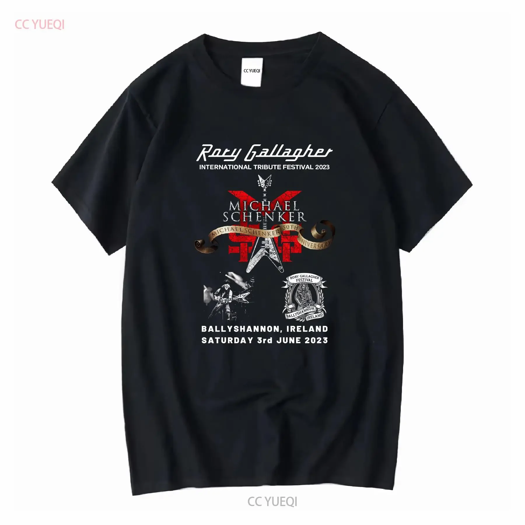 Michael Schenker Jubiläums-T-Shirt Rory Gallagher, schwarze Baumwolle, S bis 5Xl, FF1970, Vintage, gewaschene Streetwear-Designerkleidung