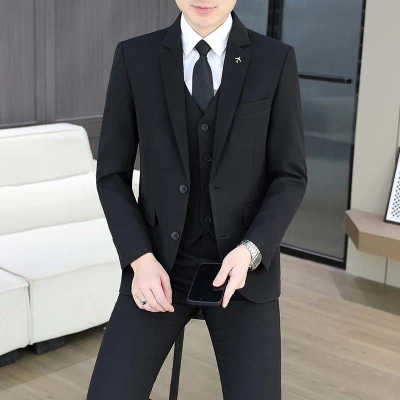 

Костюм (пиджак + жилет + брюки) Мужская модная деловая уличная официальная одежда, профессиональный свадебный костюм жениха и шафер, повседневный костюм
