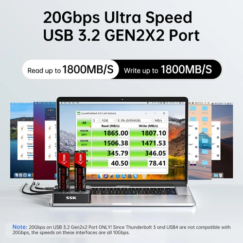 Imagen 2 del producto SSK NVMe SSD Cloner Dual-Bay M.2 NVME SSD caja sin herramientas tipo C 20Gbps estación de acoplamiento HDD compatible con clon sin conexión para PC