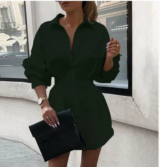 Vrouwen Nieuwe Stijl Shirt Jurk Effen Kleur Taille Knop Decoratief Shirt Kantoor Woon-werkverkeer Stijl Elegante Casual Mode Jurk