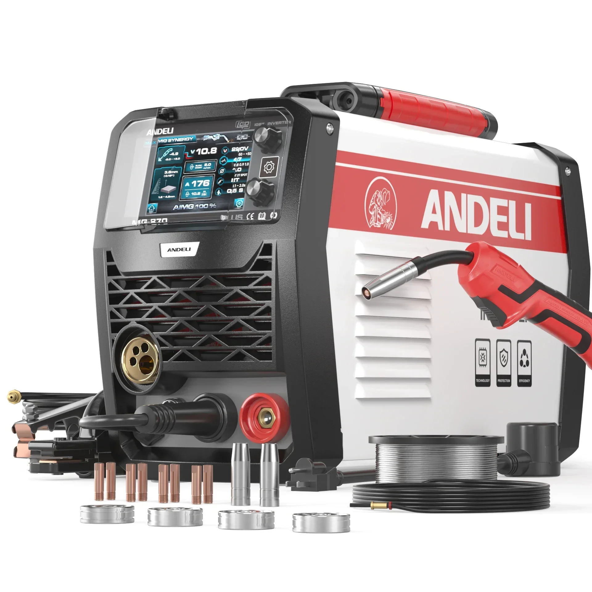 ANDELI 2024 110V 220V New LCD MIG-270 ALUMINIUM  MMA LIFT TIG Spool Welding Machine