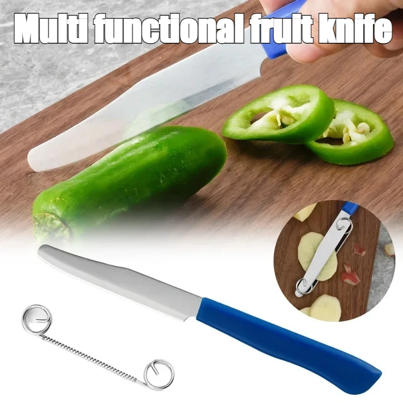 Pelador de cuchillos de frutas de acero inoxidable con pelado, cuchillos portátiles a prueba de herrumbre, herramienta para cortar frutas con mango cómodo y resistente