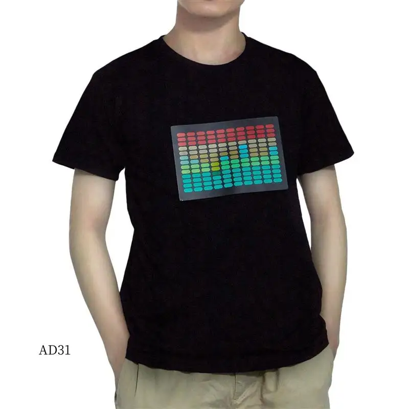 

New-Men Sound Activated Led T-Shirt Light Up Flashing Rock Disco Equalizer Short Sleeve Led T Shirt