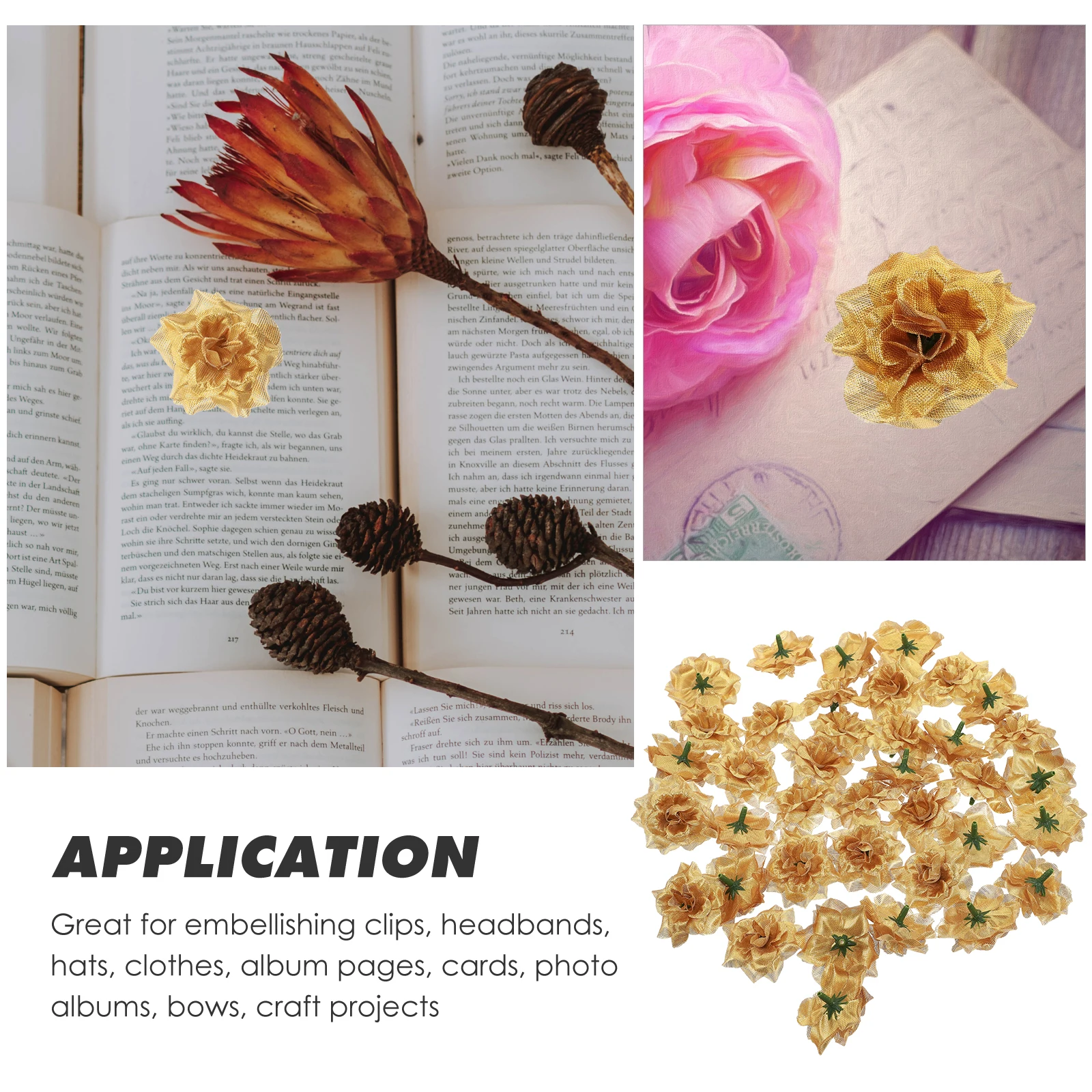 

50Pcs Golden Artificial Rose Flowers Fabric Plastic 45cm Wedding Arch Flower Clips Headbands Craft Decoration Silk Rose Flower