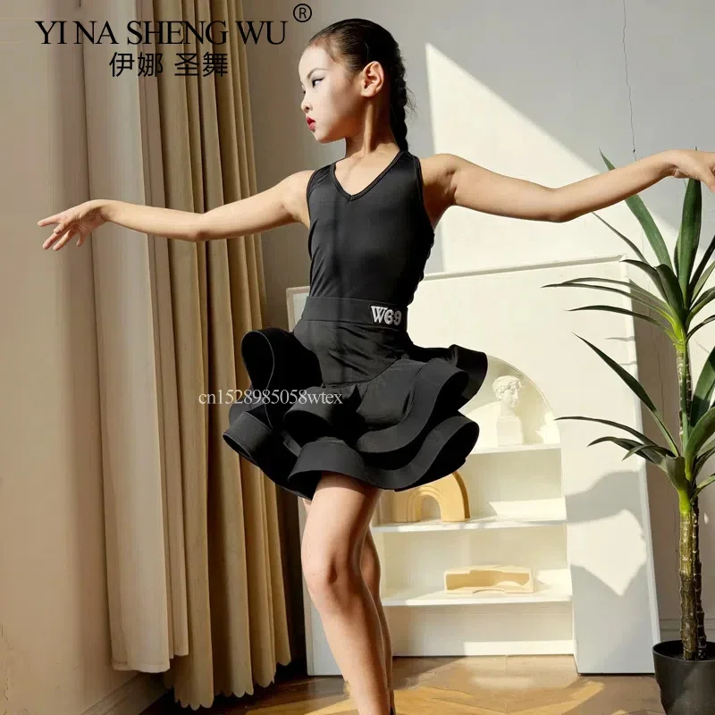 Abito da pratica di danza latina per bambini, abito da competizione professionale per tango di danza latina, abito da pratica di danza per ragazze