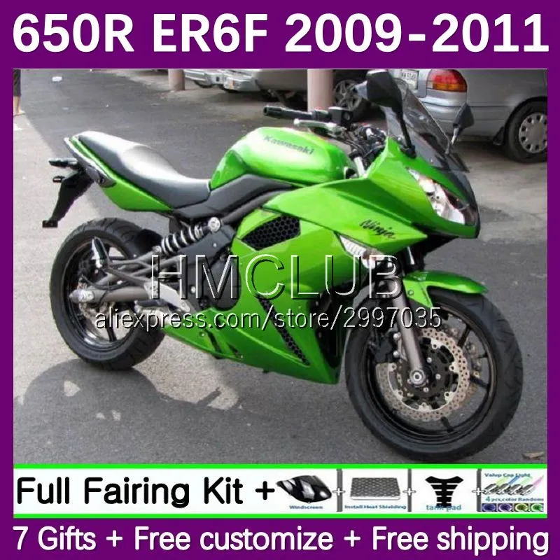 Body Kit For KAWASAKI NINJA 650R 650 R ER 6F 6 F 09-11 65No.6 ER-6F ER6F 2009 2010 2011 ER6 F 09 10 11 OEM Fairing green glossy