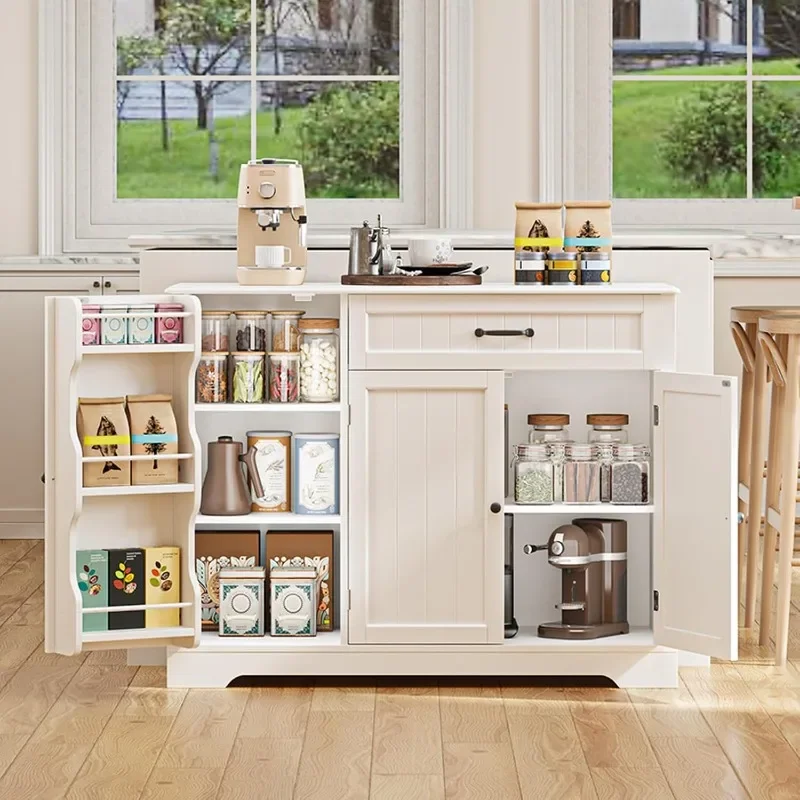 Gizoon Kitchen Coffee Bar Cabinet with Storage Kitchen Sideboard Buffet Cabinet with Drawers, Short Pantry with Door and Shelves