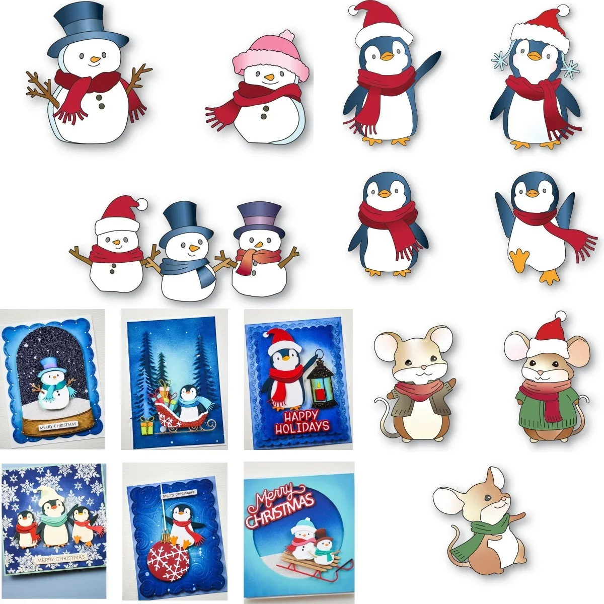 

2025 New Christmas Snowman Penguin Mouse Collection Metal Cutting Dies for DIY Making Card Scrapbook Craft Supplies Decoration