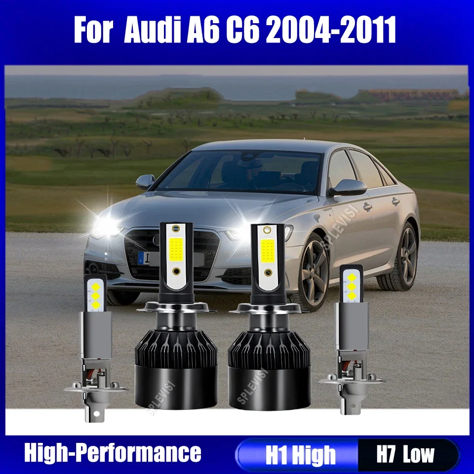 H1 H7 LED White Headlight Bulbs High Low Beam- enhanced lighting width and range For Audi A6 C6 2004 2005 2006 2007 2008-2011
