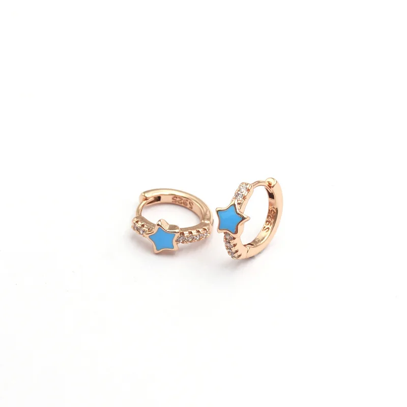 18K Rose Gold Plated Copper Delicate Hoop Earrings Oil Star Inner diameter 9mm With AAA Zircons Beauty And Fashion