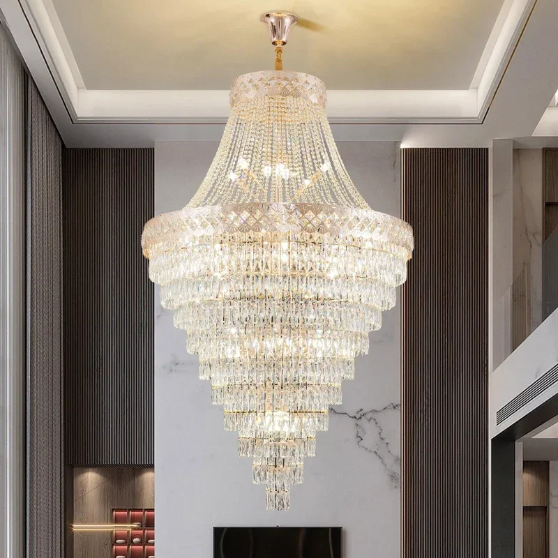 Large Duplex Crystal Chandelier for Building - Living Room Villa Middle Floor Lobby Pendant Lights Hotel Lobby Staircase Lightin