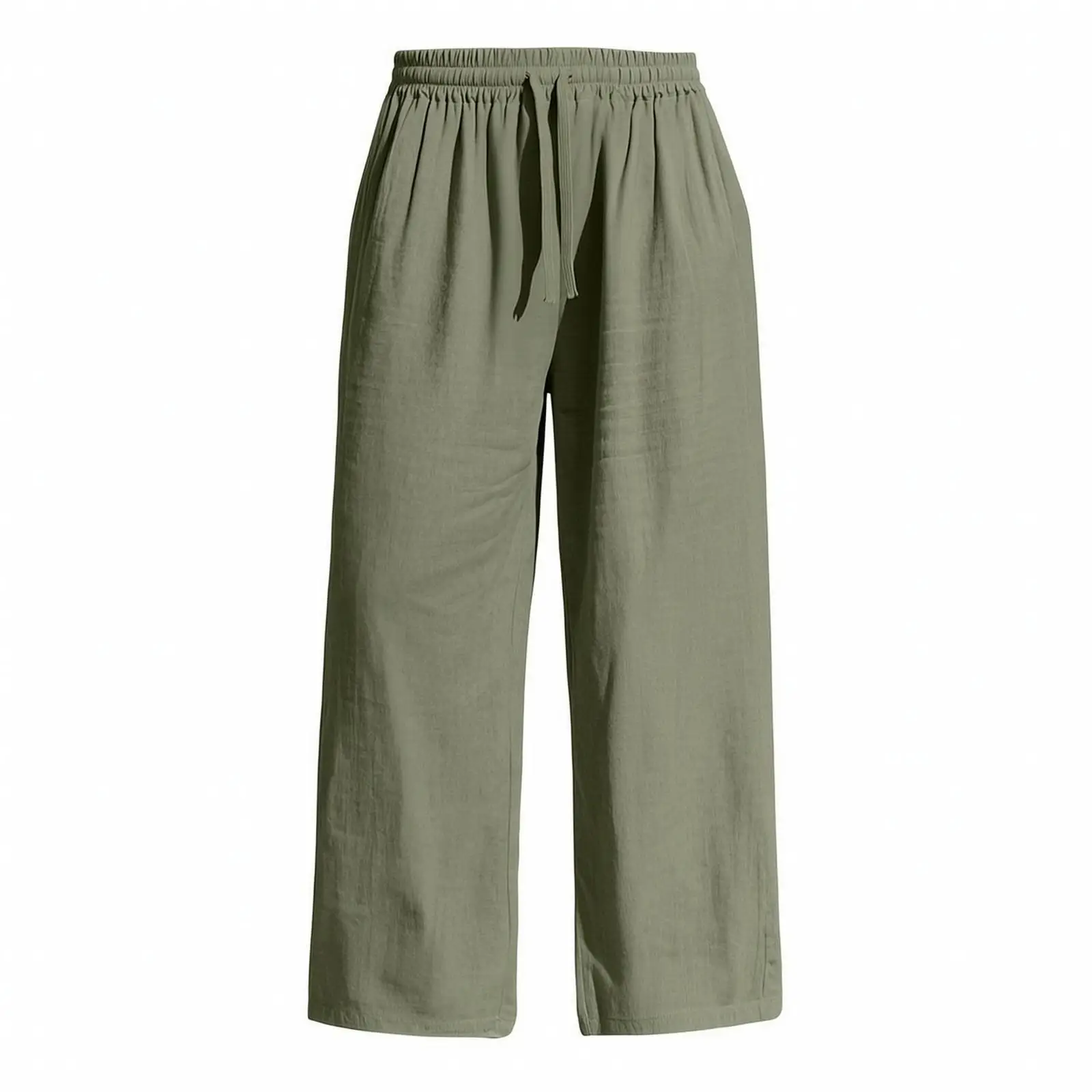 Men Summer Lightweight Linen Blend Trousers with Adjustable Waist and Side Pockets for Casual Wear 2