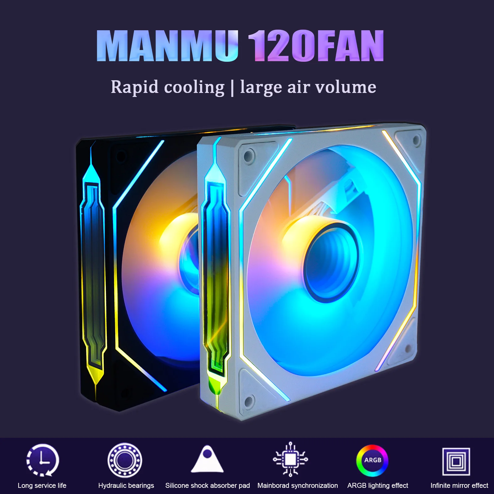 MANMU Case Fan With Argb Lighting Silent Quiet Cooler Case Fan 12v 4pin 3pin Cpu Fans